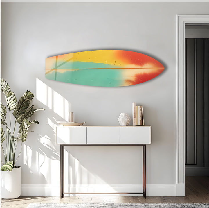 Green Red Abstract Surfboard Wall Art