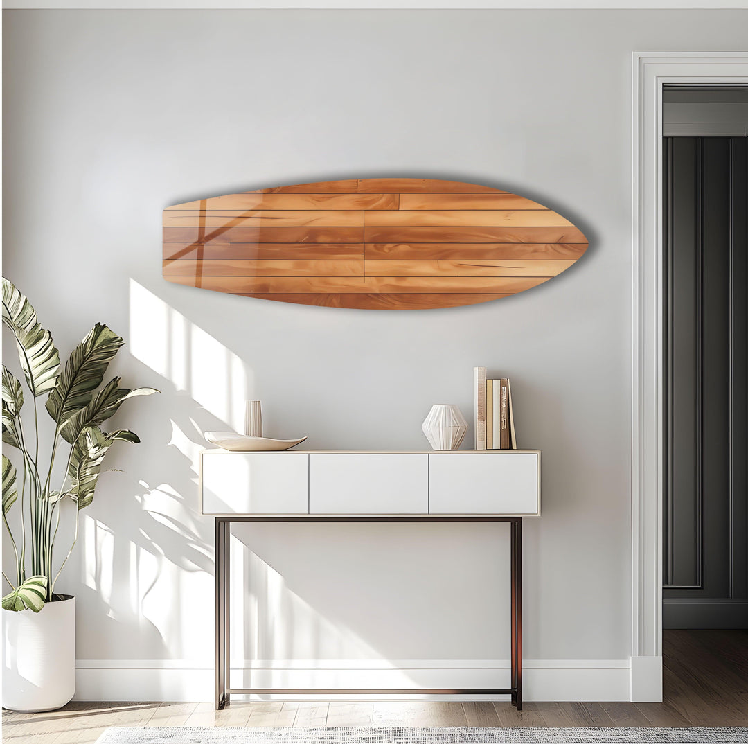 Brown Wood Details Surfboard Wall Art