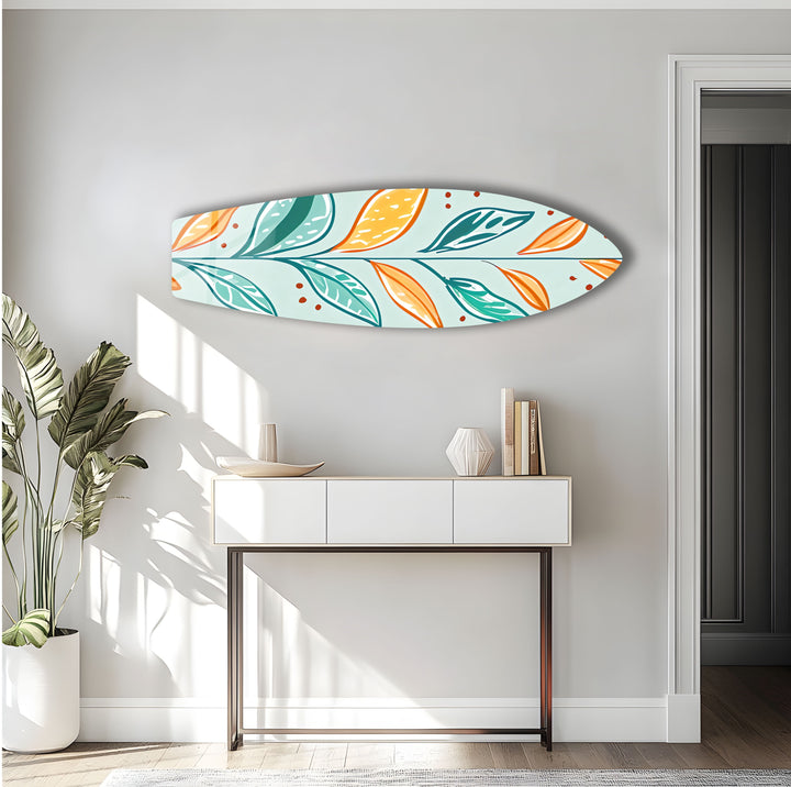 Colored Leafs Surfboard Wall Art