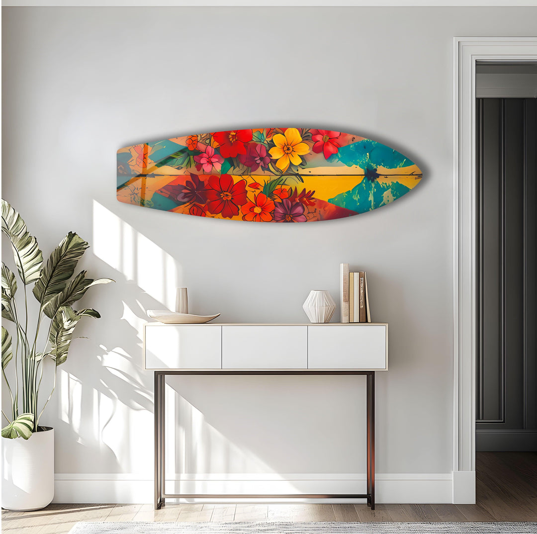 Colorful Flowers Surfboard Wall Art