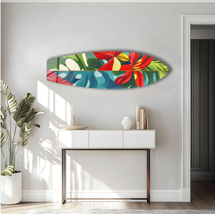 Red Flowers Surfboard Wall Art