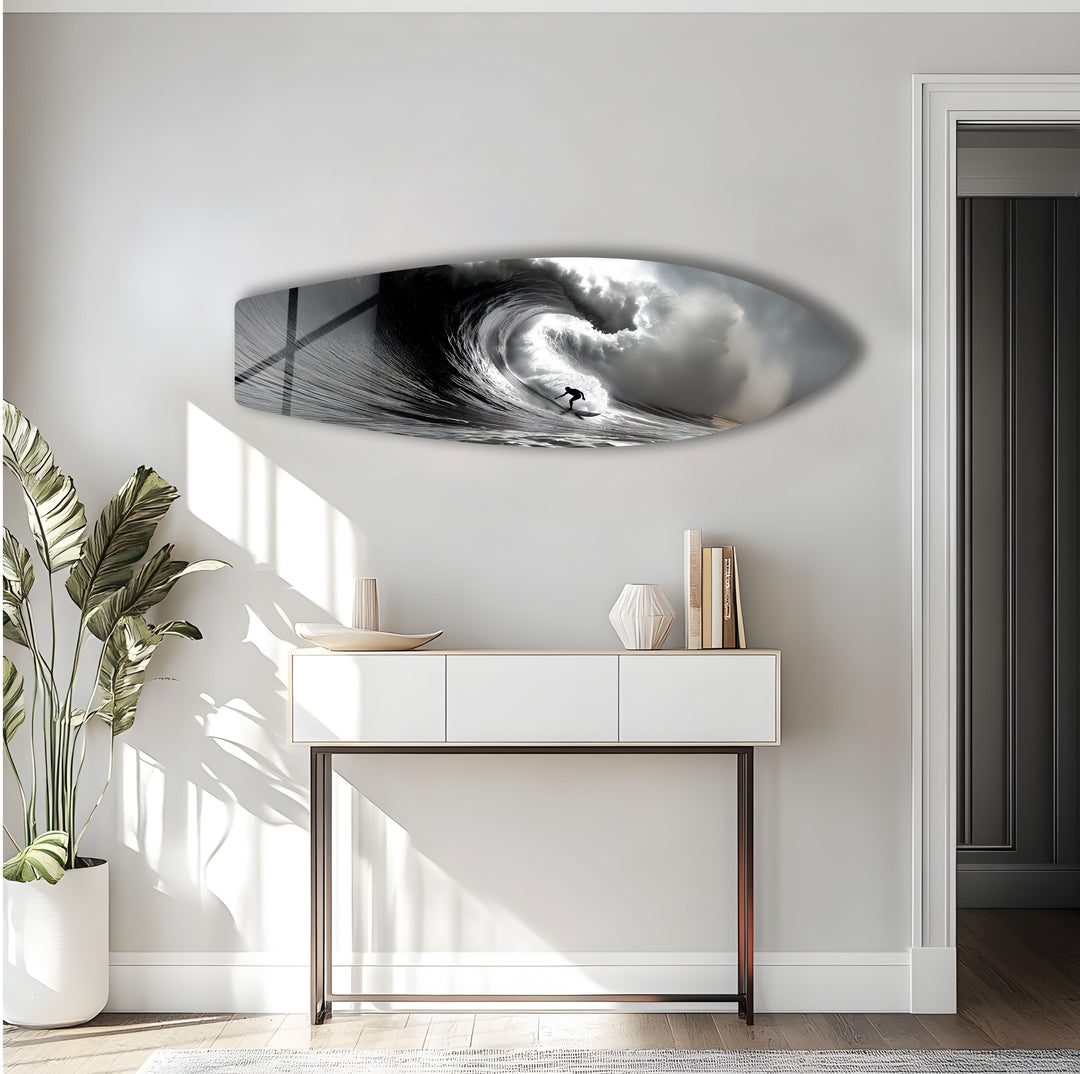 Black & White Surfer Surfboard Wall Art