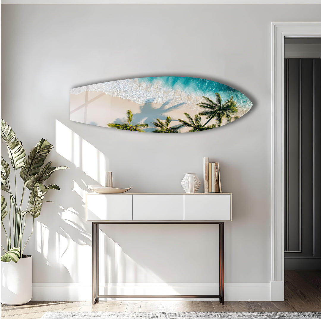 Tropical Beach Paradise Surfboard Wall Art