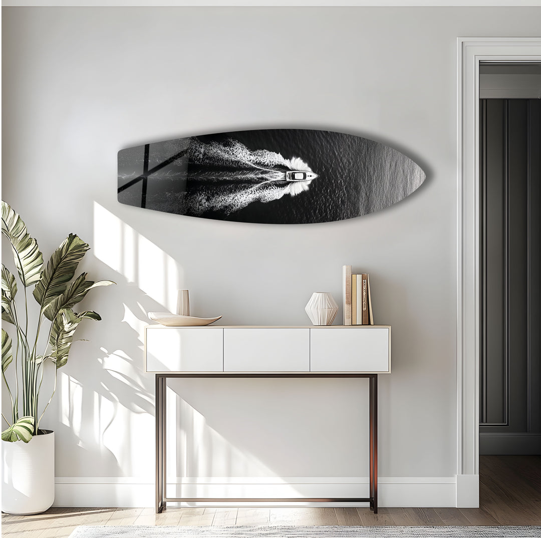 Monochrome Yacht Surfboard Wall Art