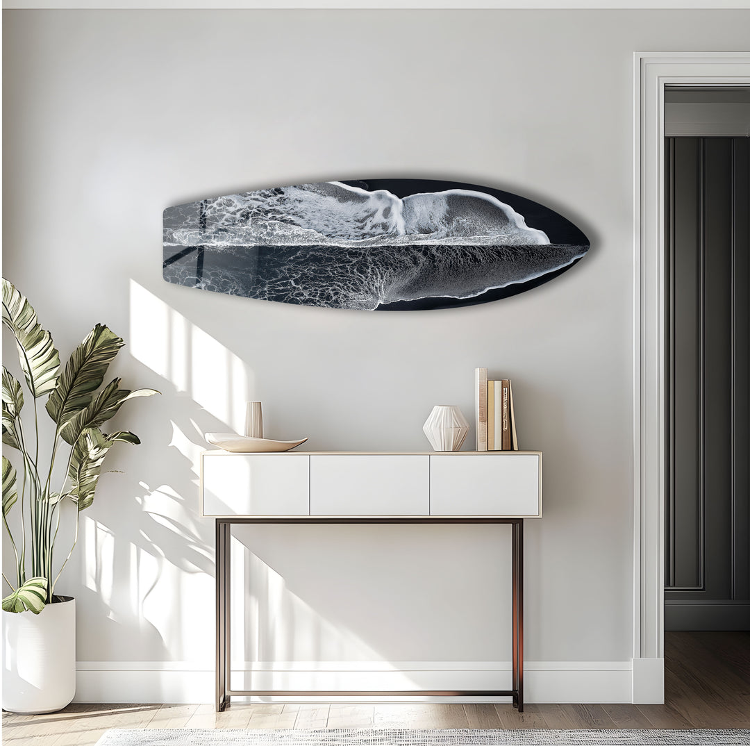 Monochrome Wave Surfboard Wall Art