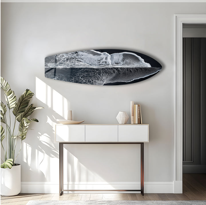 Monochrome Wave Surfboard Wall Art