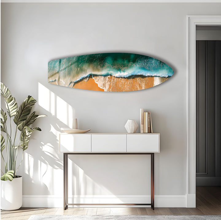 Golden Waves Surfboard Wall Art