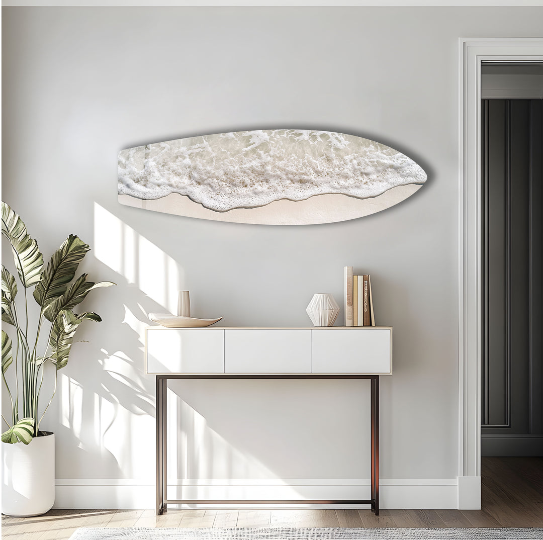 White Foam Beach Wave Surfboard Wall Art