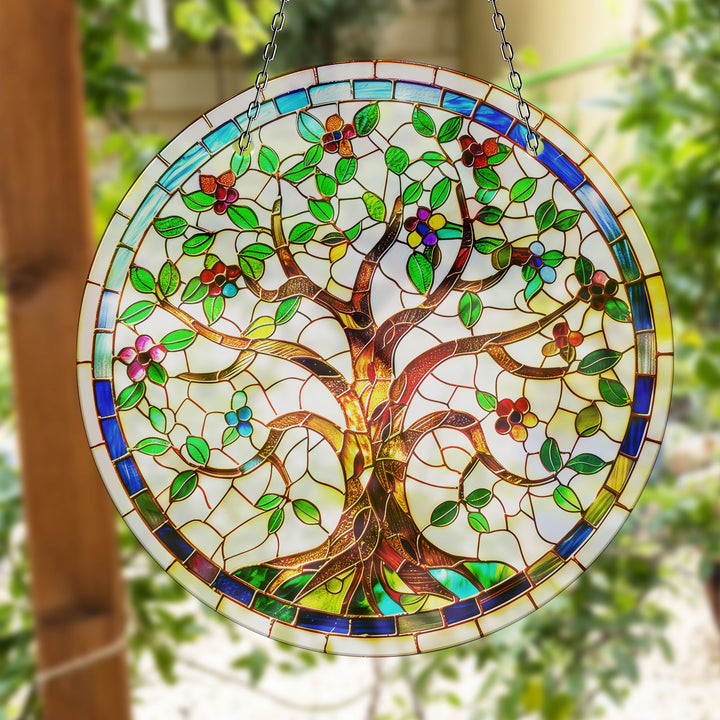 White Life of tree Suncatcher Decor Vibrant Stained Glass Suncatchers for Windows | Myphotostation
