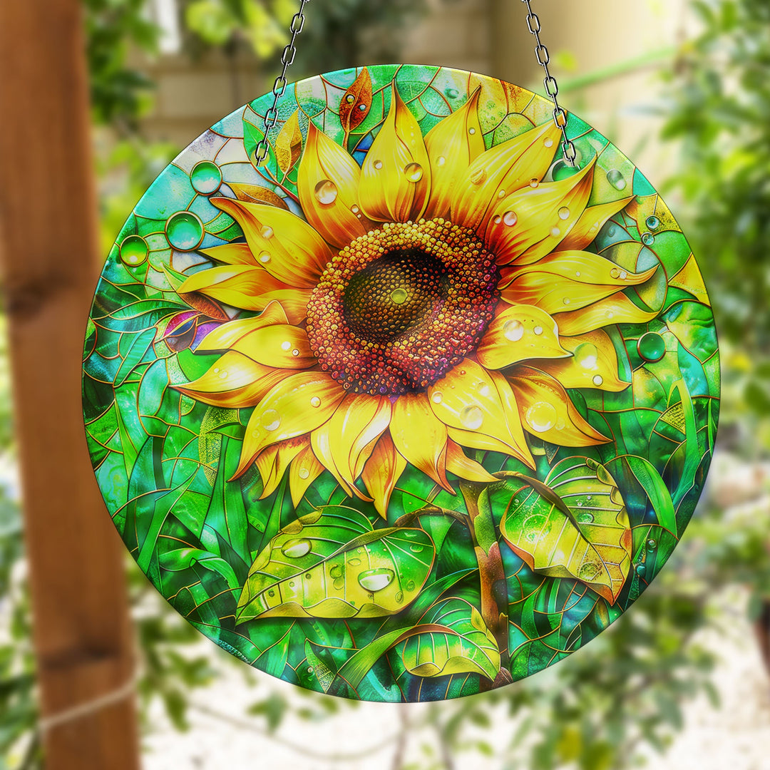 Yellow Sunflower Suncatcher Decor Durable Tempered Glass | Myphotostation
