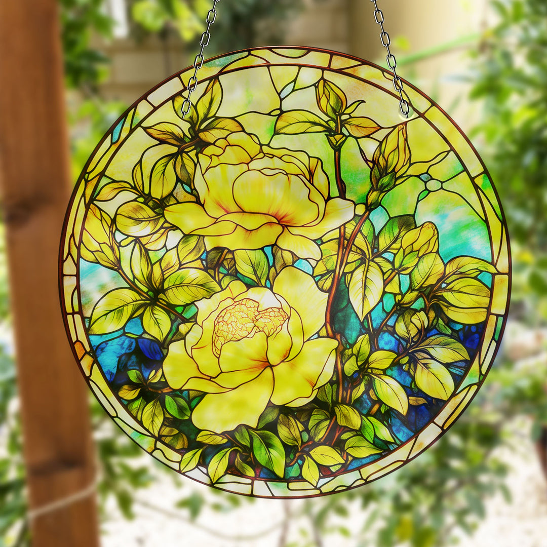 Yellow Botanical Suncatcher Decor Brighten Any Space with Glass Suncatchers | Myphotostation
