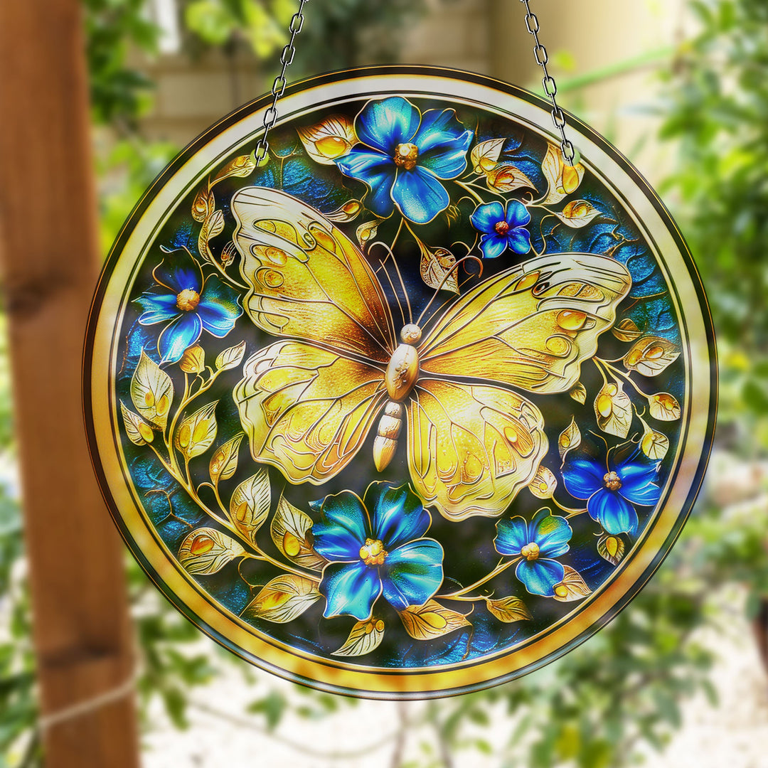 Golden Butterfly Suncatcher Decor Durable Tempered Glass | Myphotostation
