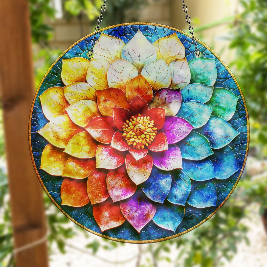 Blue Red Lotus Suncatcher Decor