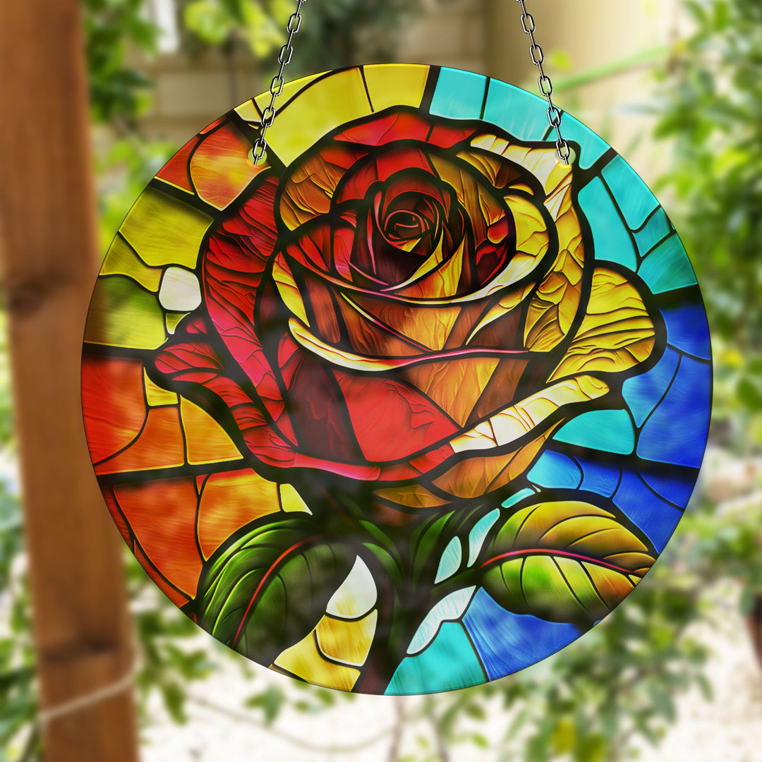 Colorful Stained Rose Suncatcher Durable Tempered Glass | Myphotostation
