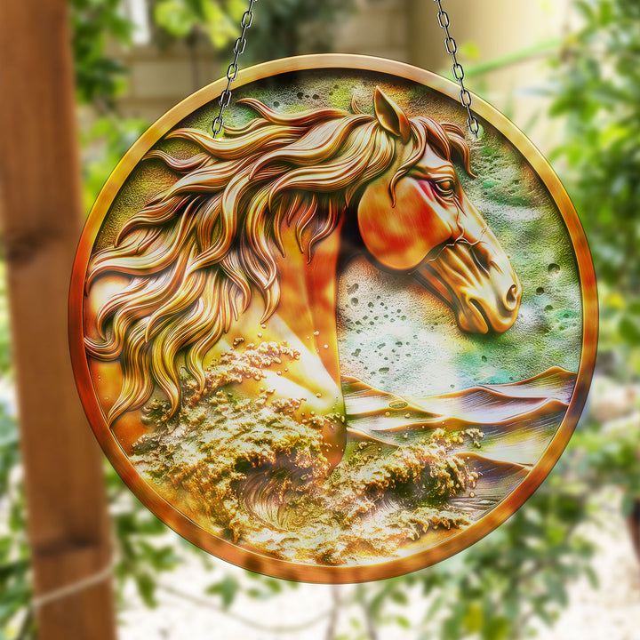 Golden Horse Suncatcher Vibrant Stained Glass Suncatchers for Windows | Myphotostation
