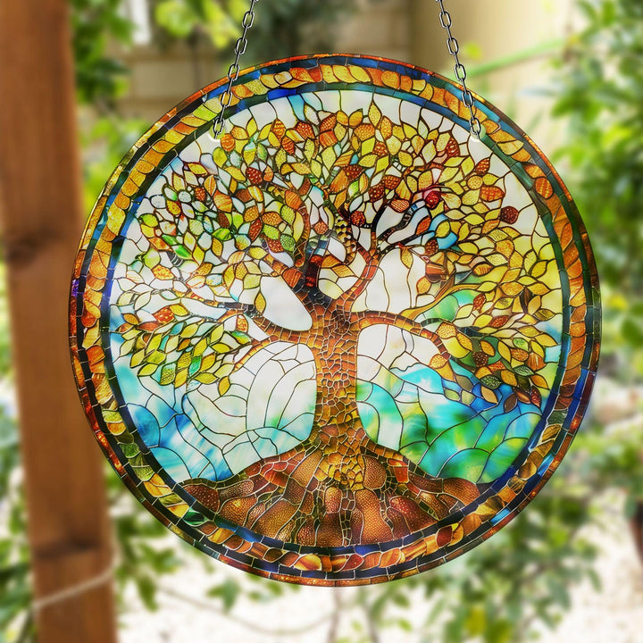 Gold Life of tree Suncatcher Decor Unique Stained Glass Suncatchers | Myphotostation
