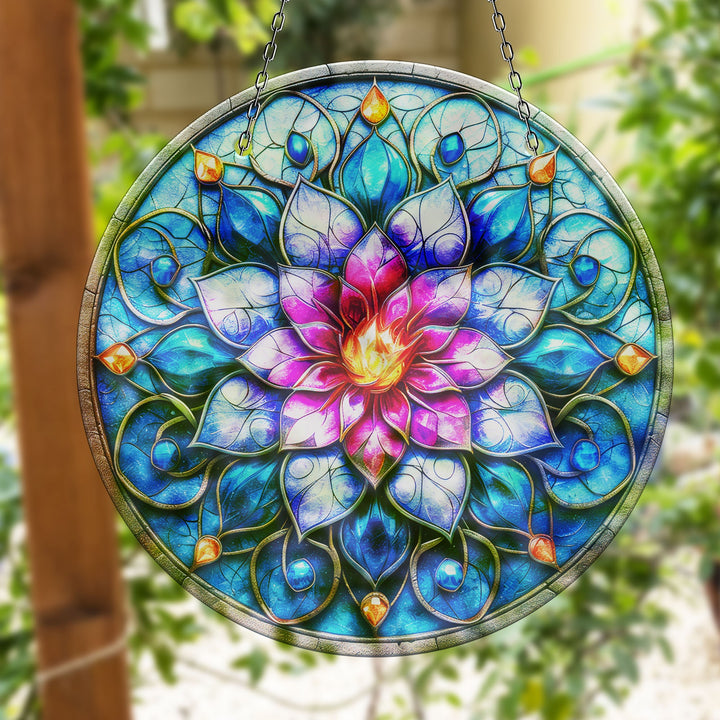 Blue & Pink Lotus Suncatcher Add Color with Stained Glass Suncatchers for Home | Myphotostation
