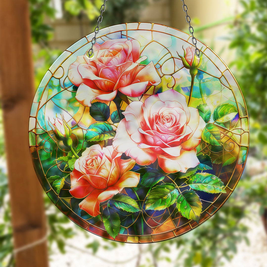 Pink Rose Stained  Suncatcher Brighten Any Space with Glass Suncatchers | Myphotostation
