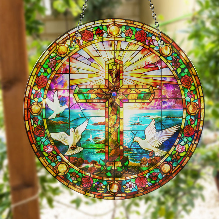 Peace Sign Jesus Suncatcher Unique Stained Glass Suncatchers | Myphotostation
