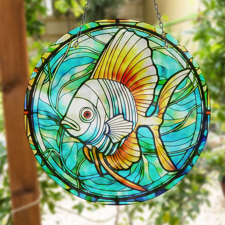 Blue Big Fish Suncatcher Vibrant Stained Glass Suncatchers for Windows | Myphotostation
