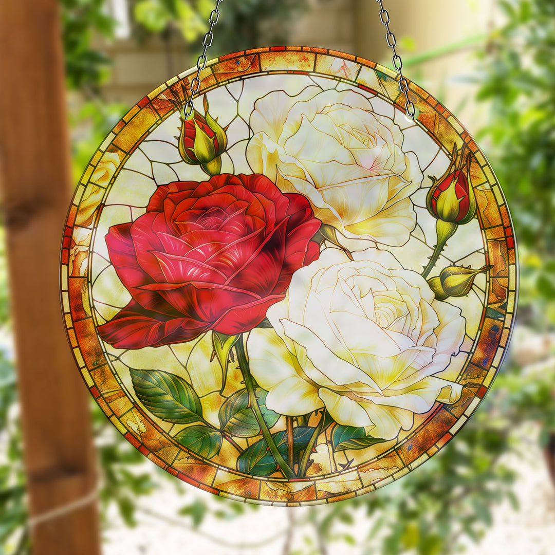 Red and White Rose Stained  Suncatcher Tempered Glass | Myphotostation
