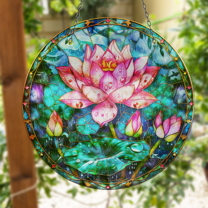 Pink Lotus Suncatcher Decor Durable Tempered Glass | Myphotostation
