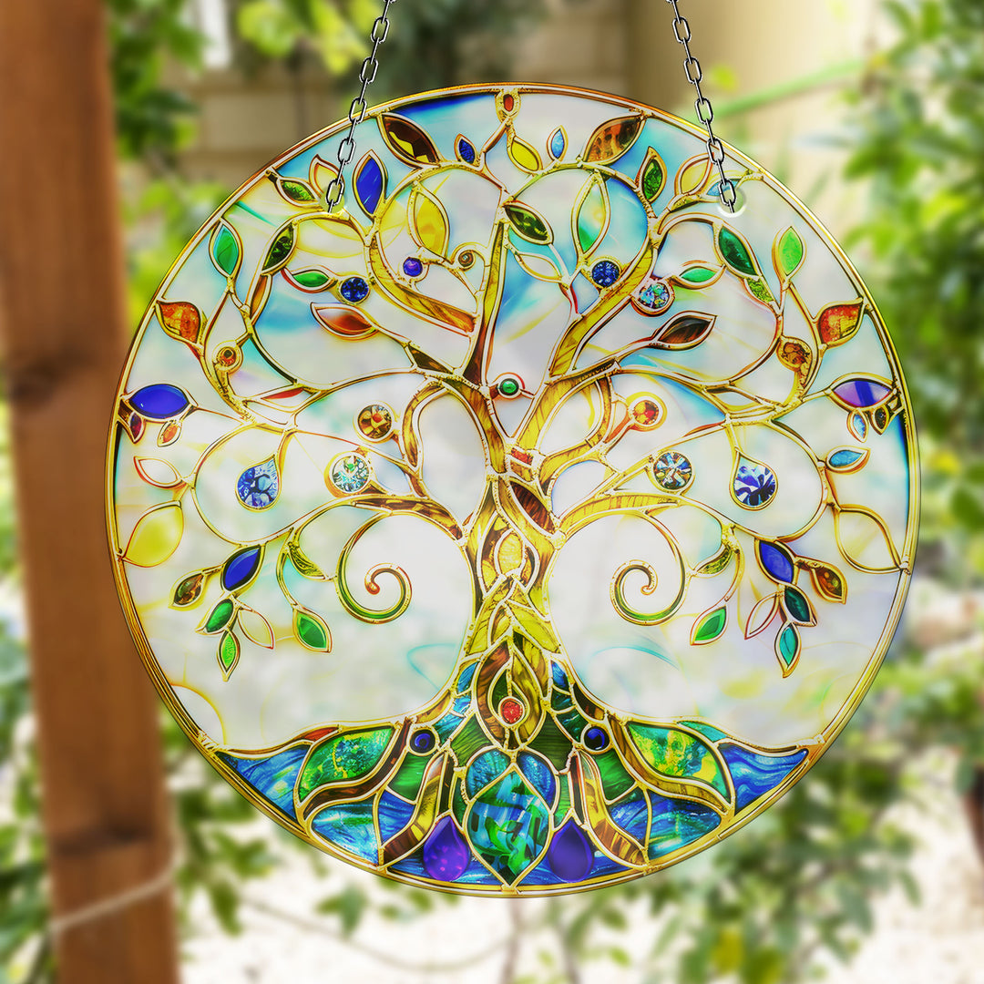 White Tree of Life Suncatcher Decor Add Color with Stained Glass Suncatchers for Home | Myphotostation
