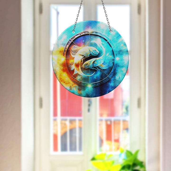 Koi Fish Blue Suncatcher Decor Elegant Tempered Glass Design for Windows | Myphotostation
