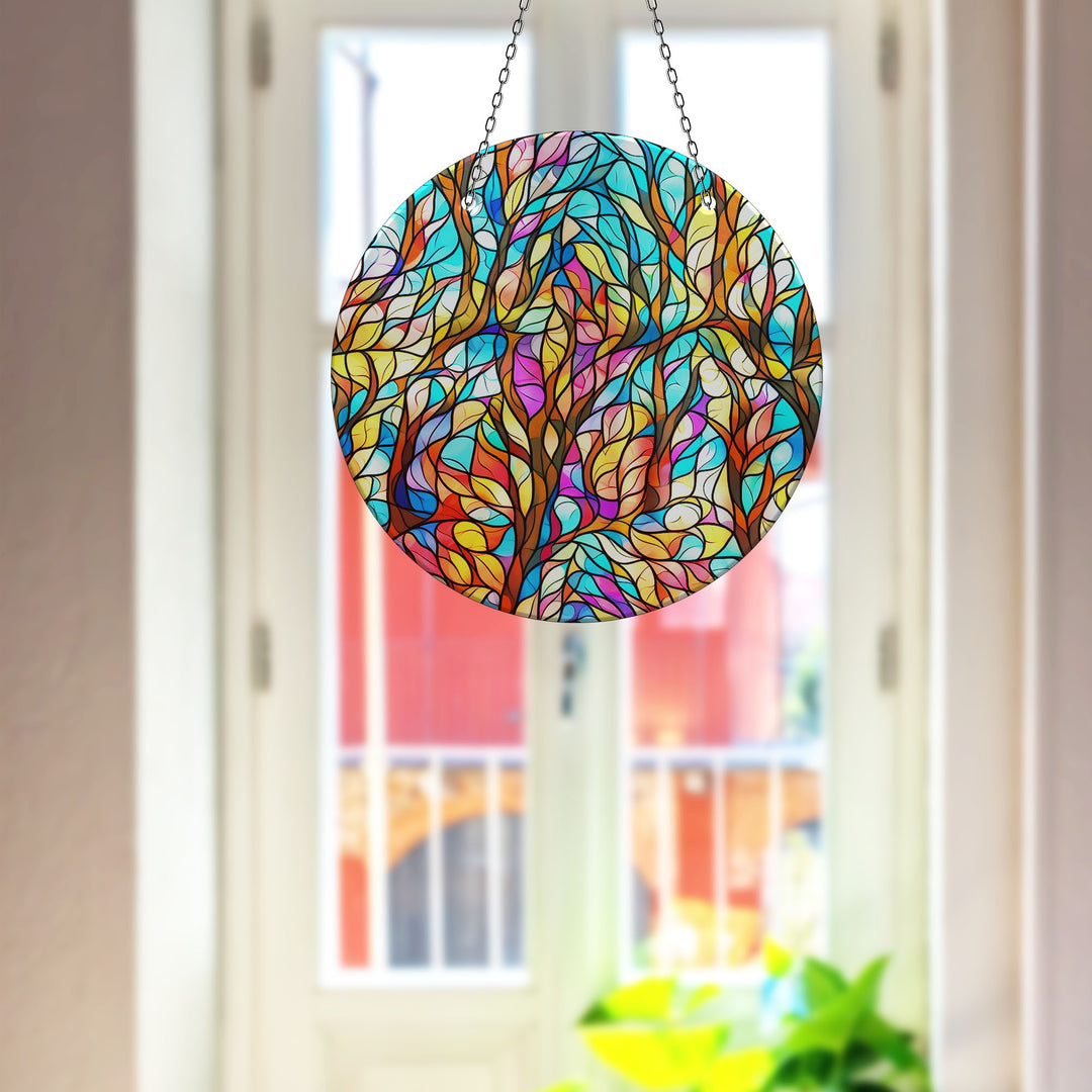 Leaves Colorful Stained  Suncatcher Elegant Tempered Glass Design for Windows | Myphotostation
