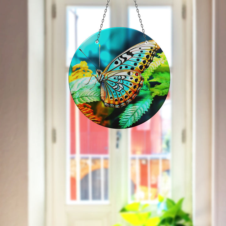 Blue Butterfly Suncatcher Decor Elegant Tempered Glass Design for Windows | Myphotostation
