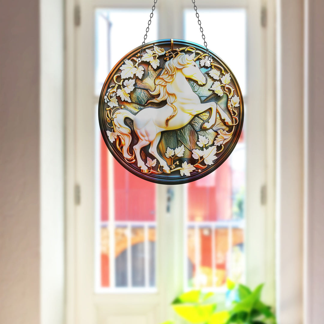 White Horse Stained Suncatcher Durable Tempered Glass | Myphotostation
