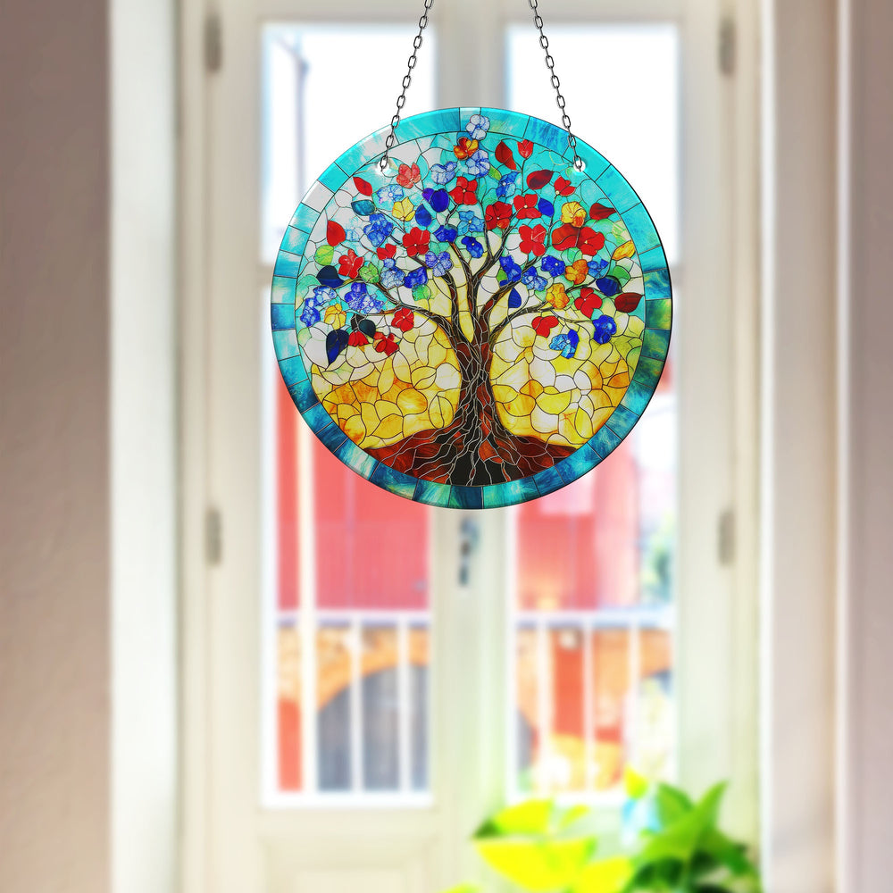 Blue Life of tree Suncatcher Elegant Tempered Glass Design for Windows | Myphotostation
