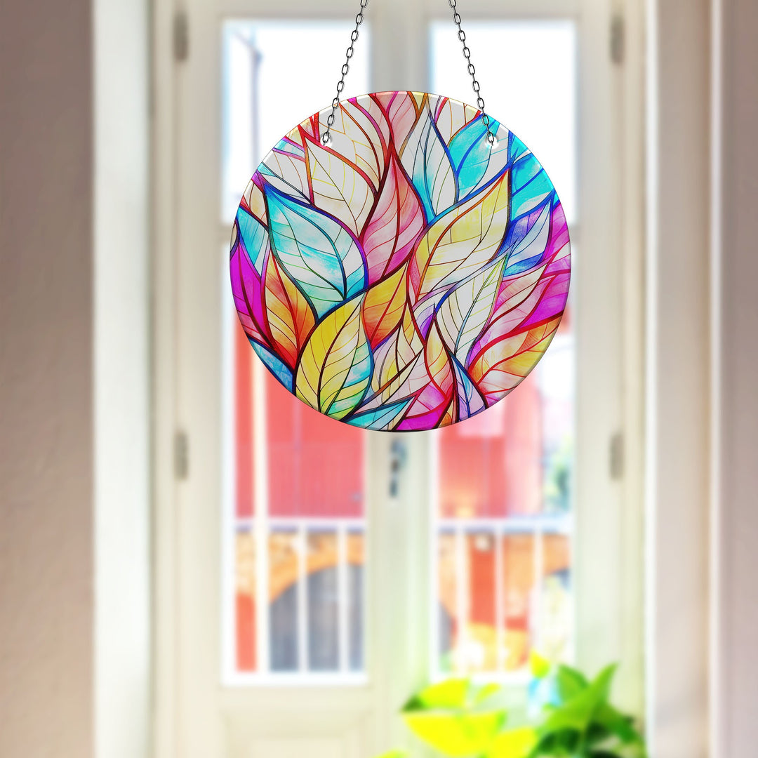 Leafs Colorful Stained  Suncatcher Tempered Glass | Myphotostation
