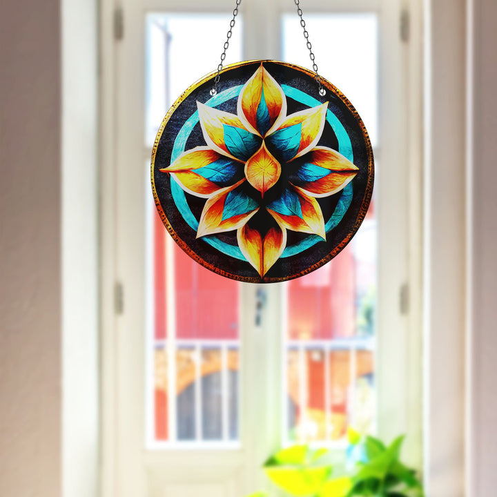 Turquoise Lotus Suncatcher Decor Tempered Glass | Myphotostation
