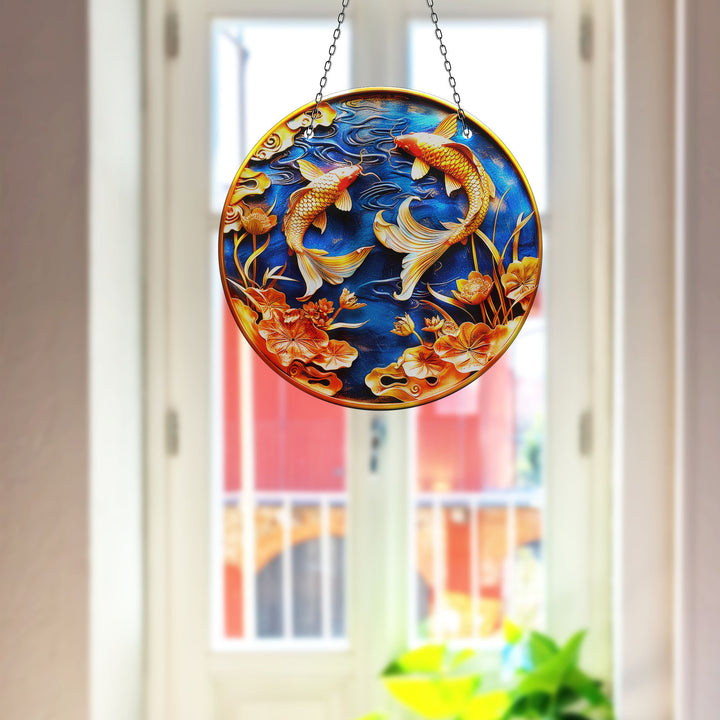 Koi Fish Blue Suncatcher Decor Tempered Glass | Myphotostation
