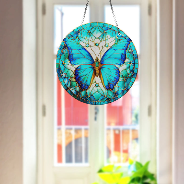 Shiny Blue Butterfly Suncatcher Stained Glass Suncatchers | Myphotostation
