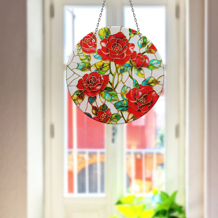 Red Roses Stained  Suncatcher Unique Stained Glass Suncatchers | Myphotostation
