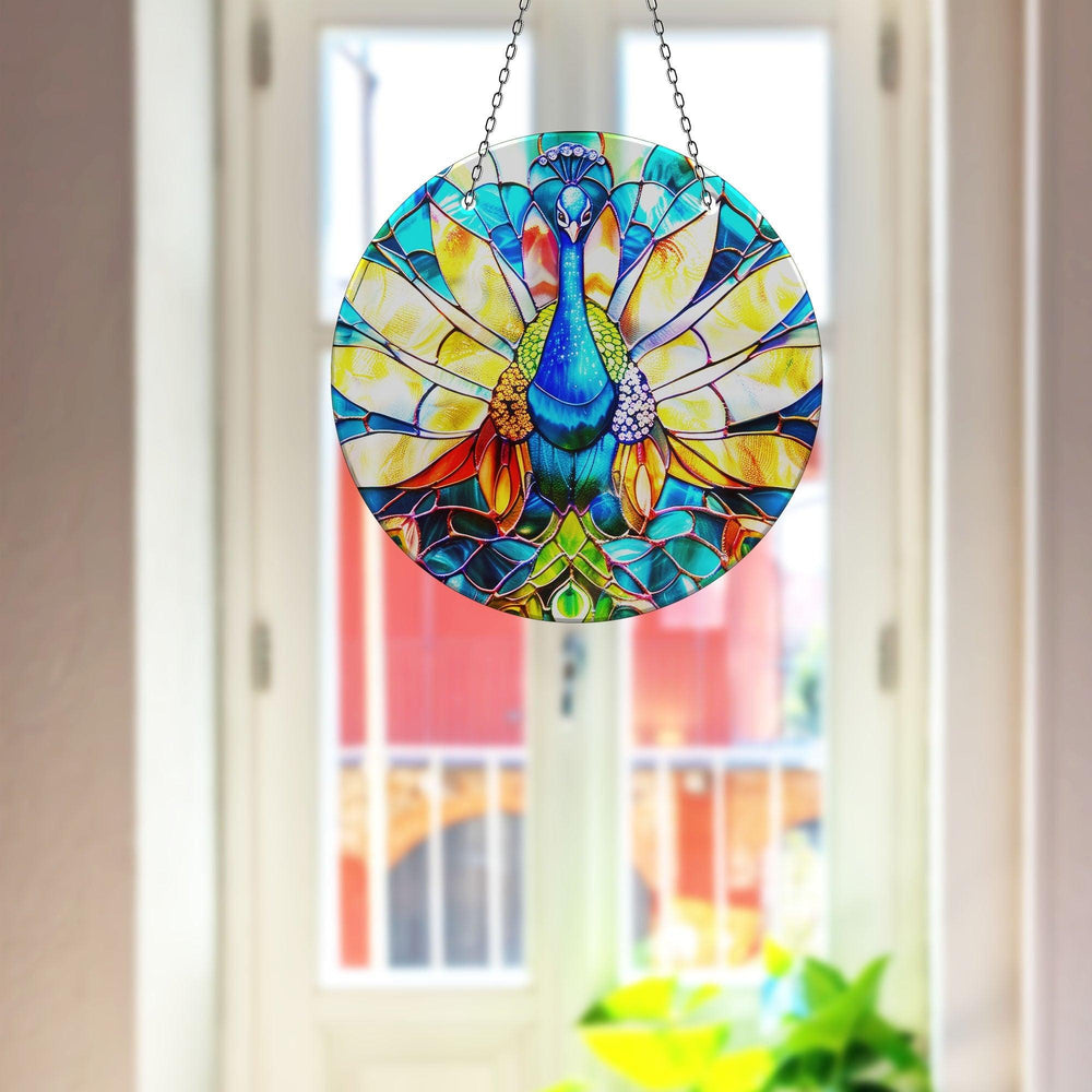 Peacock Blue Suncatcher Decor Vibrant Stained Glass Suncatchers for Windows | Myphotostation
