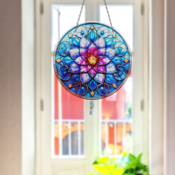 Blue & Pink Lotus Suncatcher Tempered Glass | Myphotostation
