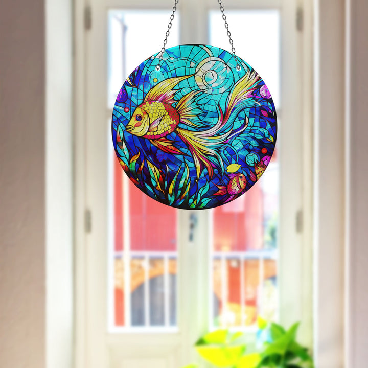 Gold Fish Suncatcher Decor Stained Glass Suncatchers | Myphotostation
