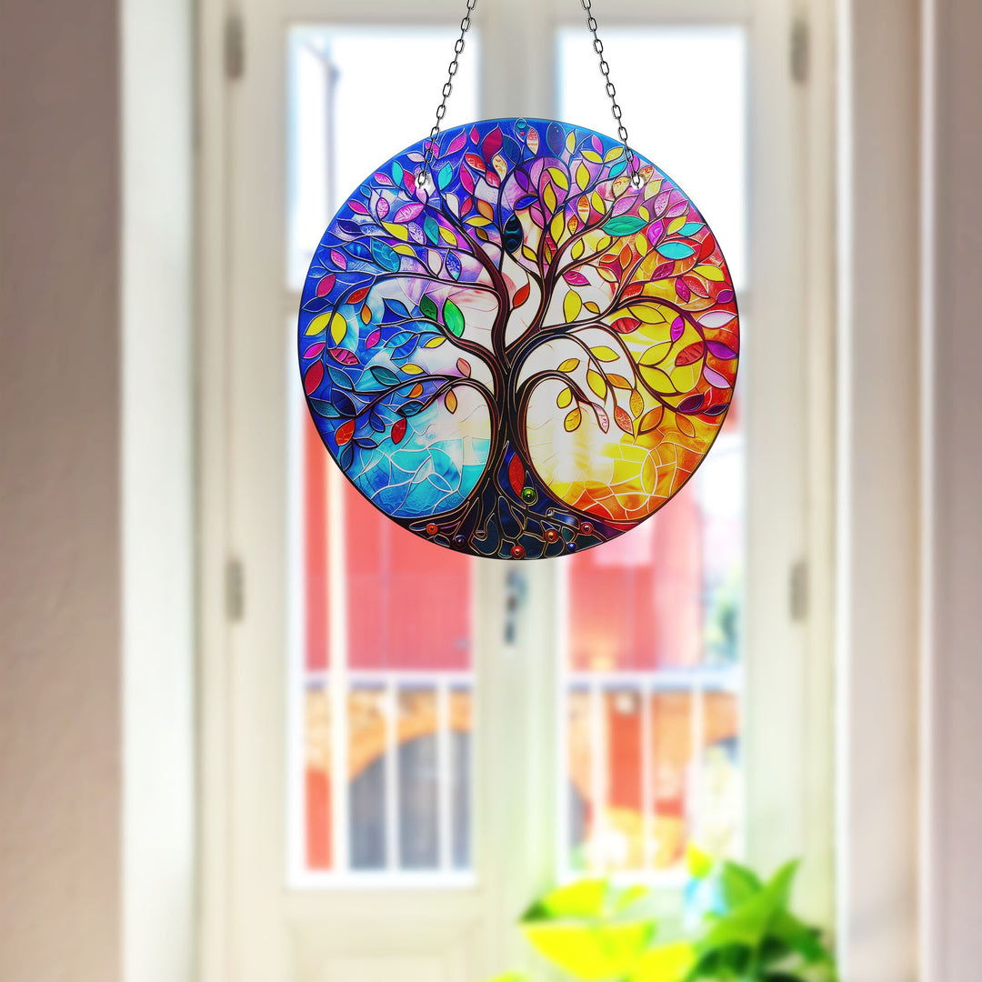 Purple & Red Life of tree Suncatcher Brighten Any Space with Glass Suncatchers | Myphotostation
