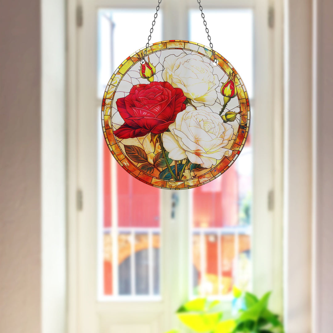 Red and White Rose Stained  Suncatcher Beautiful Home Decor | Myphotostation
