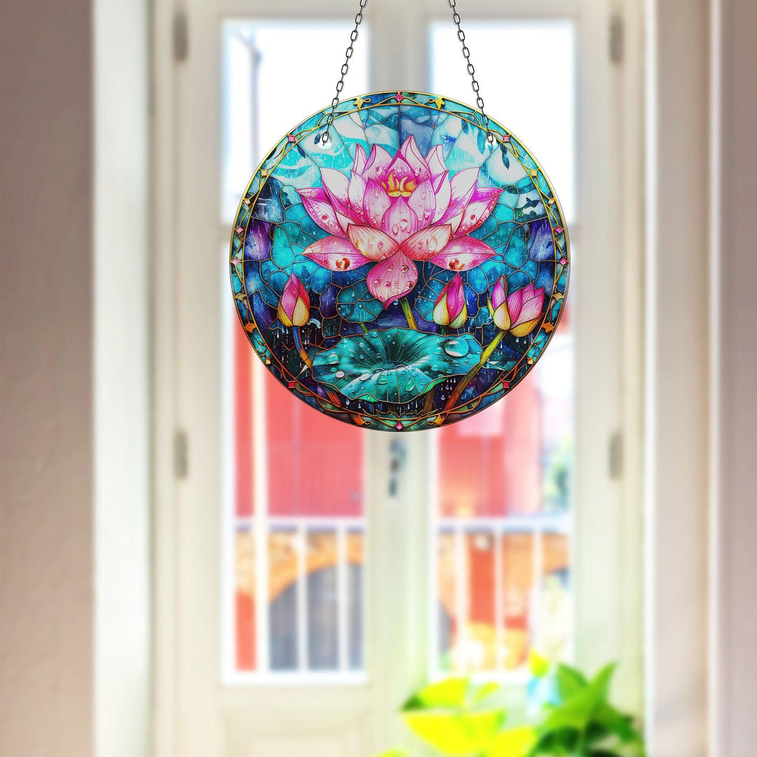 Pink Lotus Suncatcher Decor Glass Suncatchers | Myphotostation
