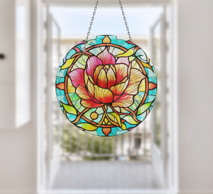 Colorful Rose Stained  Suncatcher Vibrant Stained Glass Suncatchers for Windows | Myphotostation
