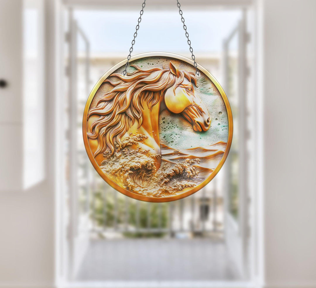 Golden Horse Suncatcher Add Color with Stained Glass Suncatchers for Home | Myphotostation
