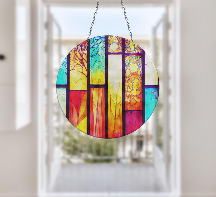 Stained Yellow & Red Suncatcher Elegant Tempered Glass Design for Windows | Myphotostation
