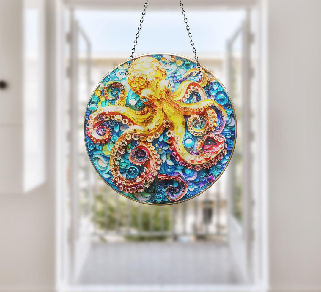 Orange Octopus Suncatcher Glass Suncatchers | Myphotostation
