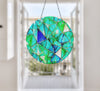 Green Stained Suncatcher Decor Tempered Glass Art