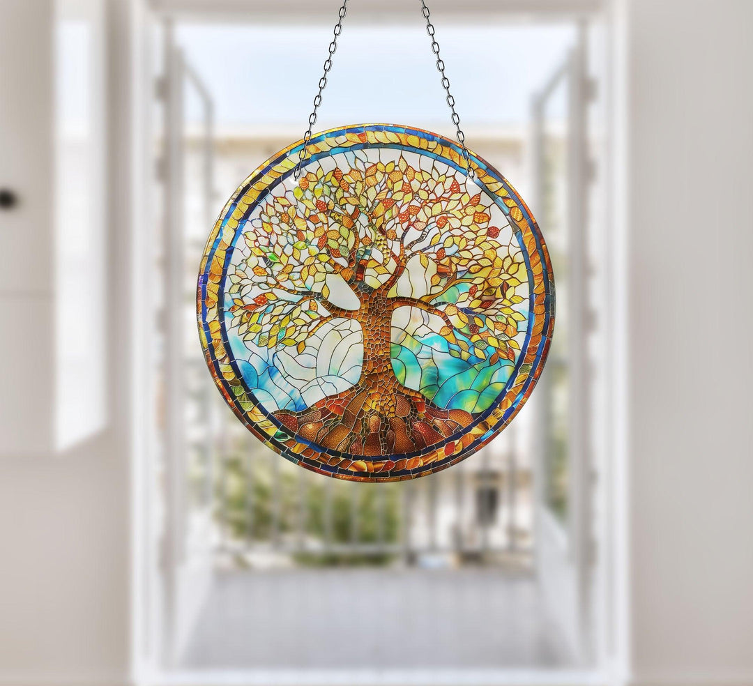 Gold Life of tree Suncatcher Decor Brighten Any Space with Glass Suncatchers | Myphotostation
