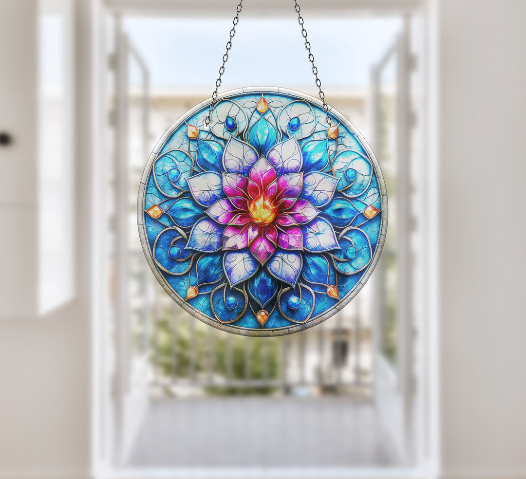 Blue & Pink Lotus Suncatcher Transform Windows with Suncatchers | Myphotostation
